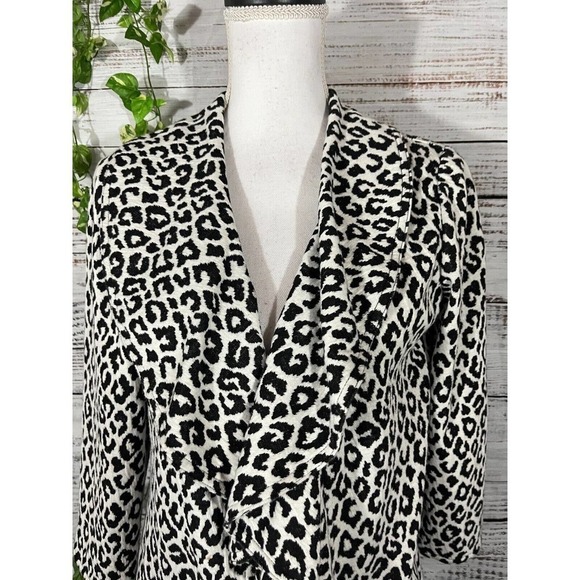Calvin Klein Jacket size 2 Black White Cheetah Leopard Waterfall Career Stretch - Picture 3 of 13